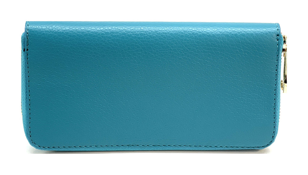 HE178 Turquoise Leather Zip Around Wallet