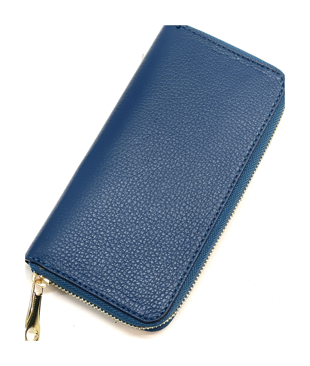 HE179 Petrol Blue Leather Zip Around Wallet