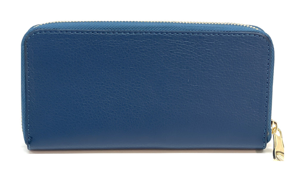 HE179 Petrol Blue Leather Zip Around Wallet