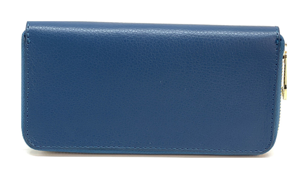 HE179 Petrol Blue Leather Zip Around Wallet