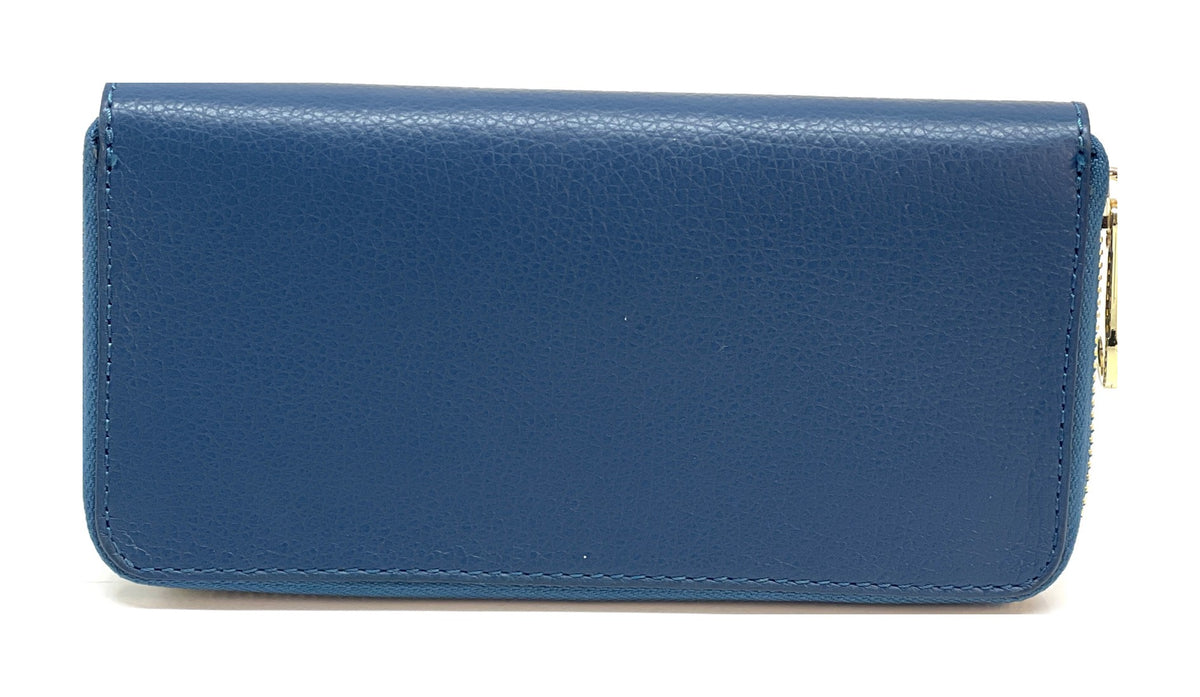 HE179 Petrol Blue Leather Zip Around Wallet