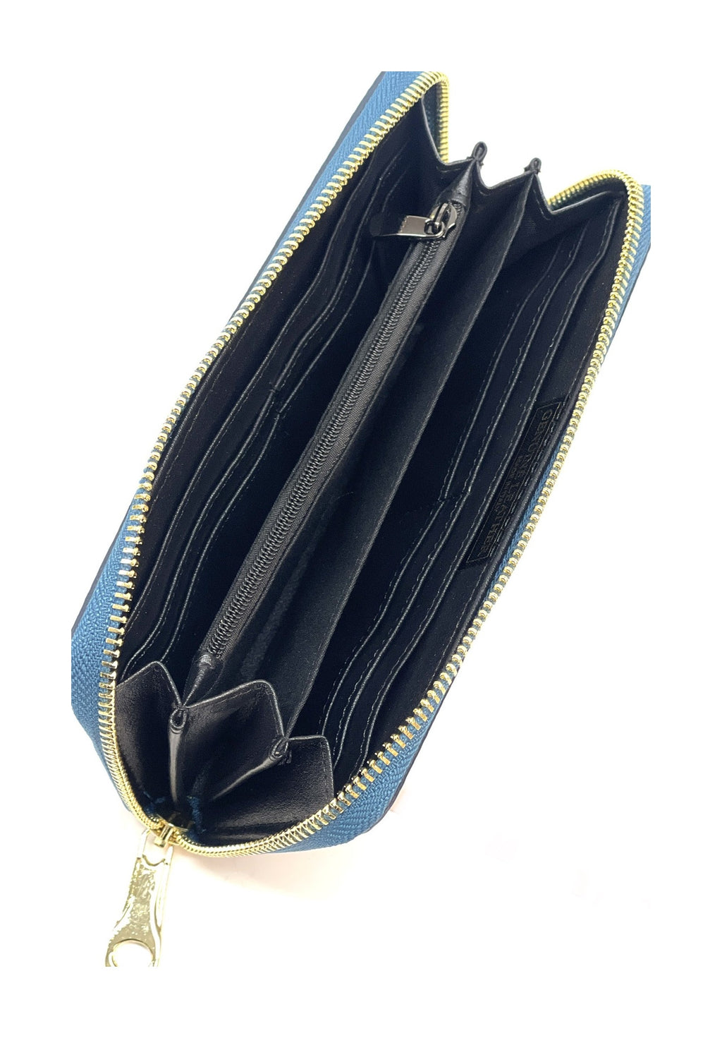 HE179 Petrol Blue Leather Zip Around Wallet