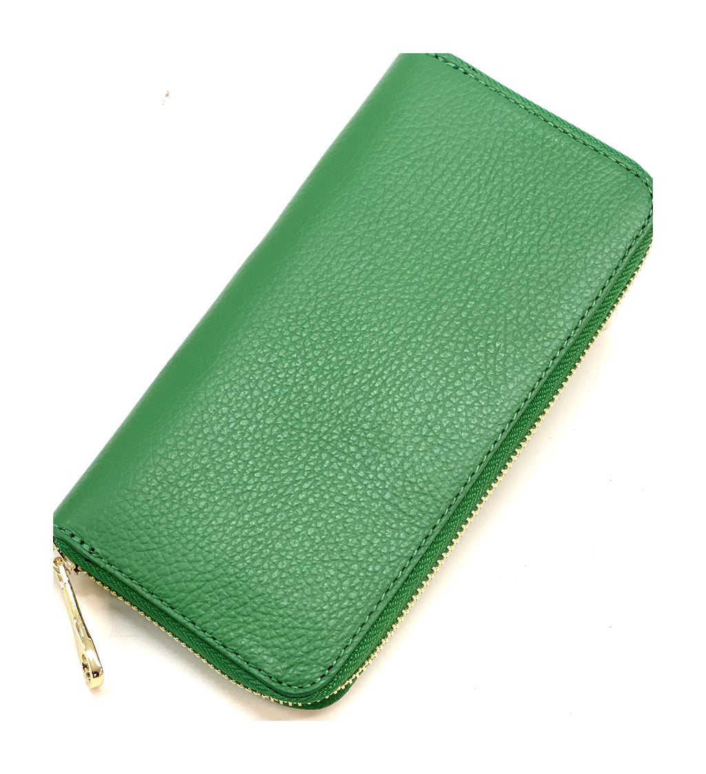 HE182 Kelly Green Zip Around Wallet