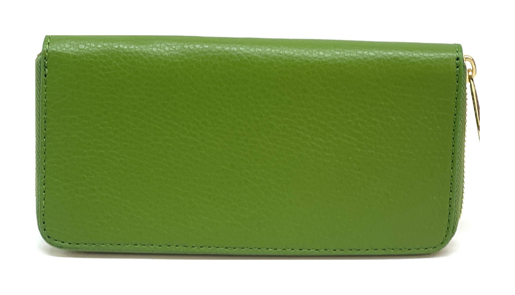 HE184 Grass Green Leather Zip Around Wallet
