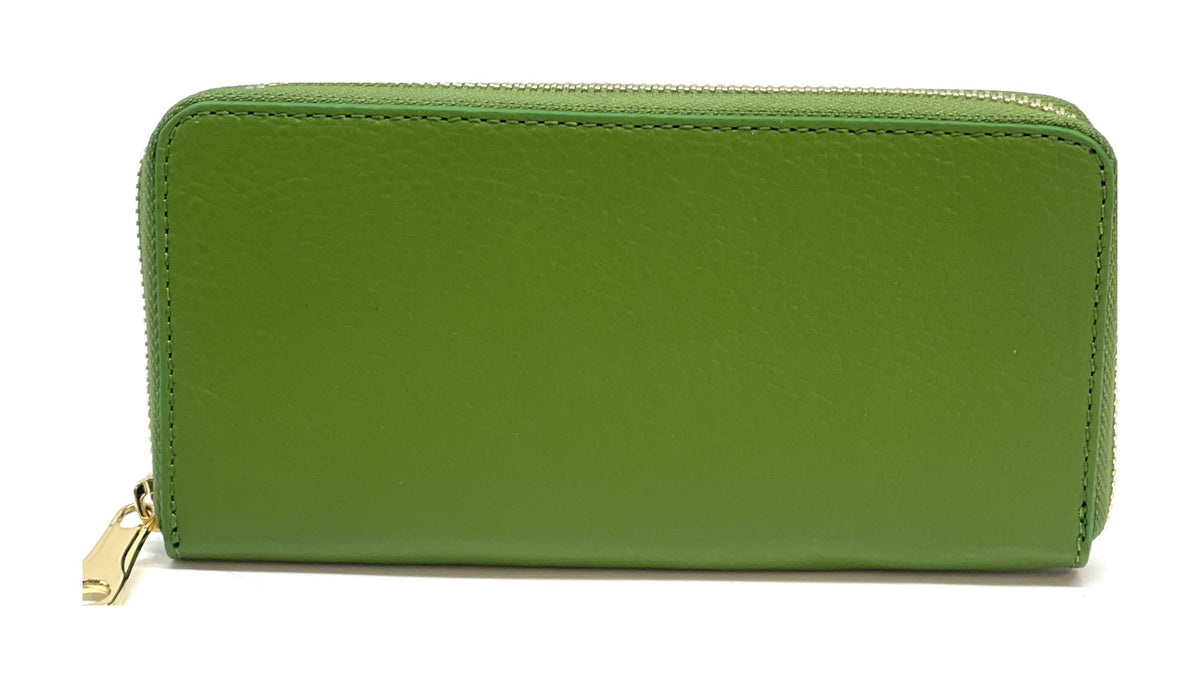 HE184 Grass Green Leather Zip Around Wallet