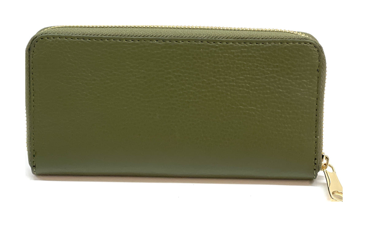 HE186 Olive Green Zip Around Wallet
