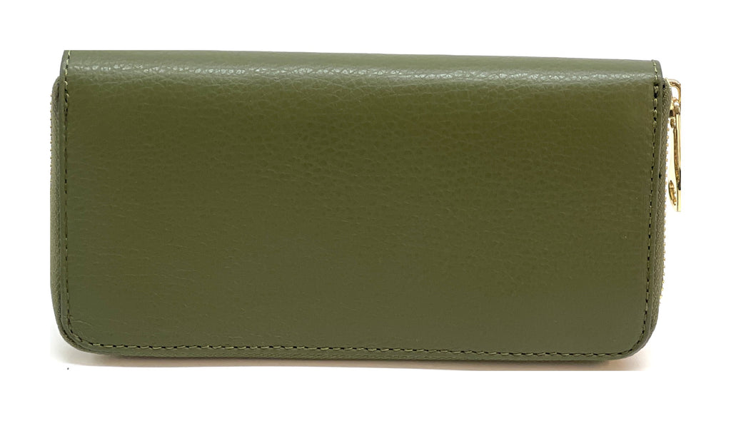 HE186 Olive Green Zip Around Wallet