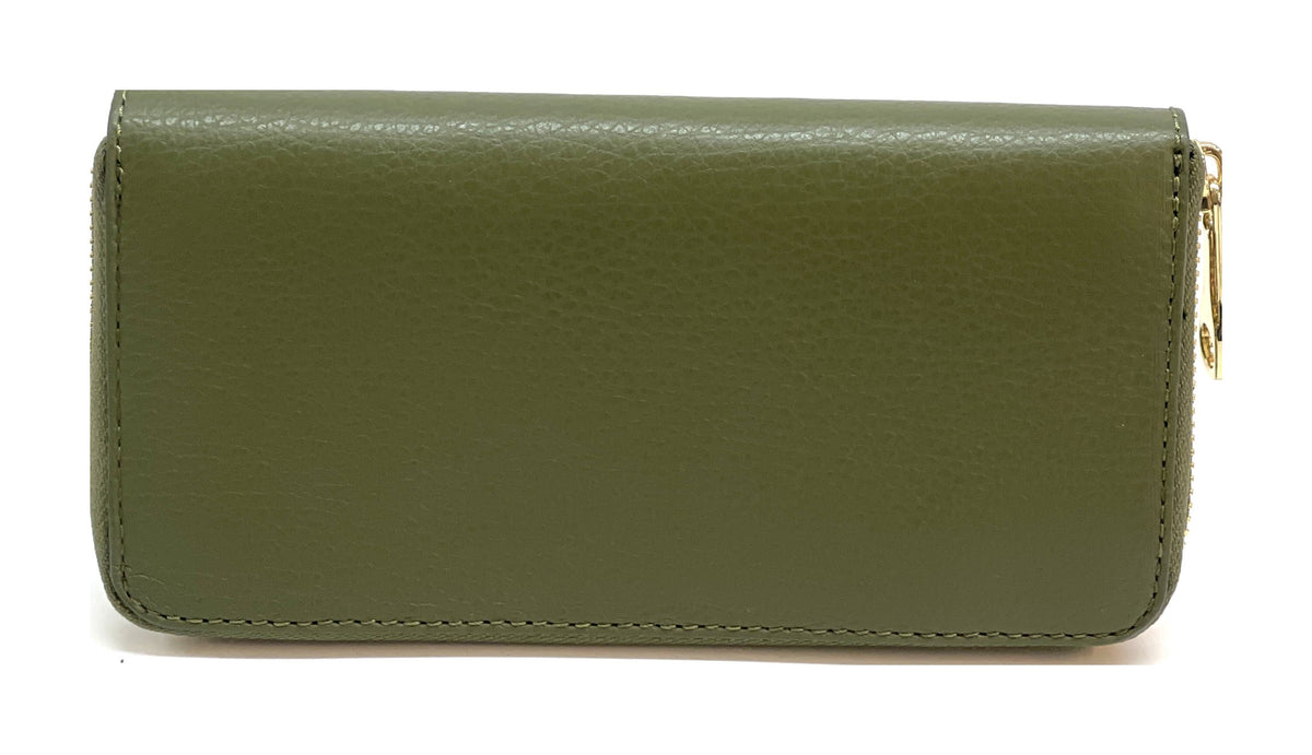 HE186 Olive Green Zip Around Wallet