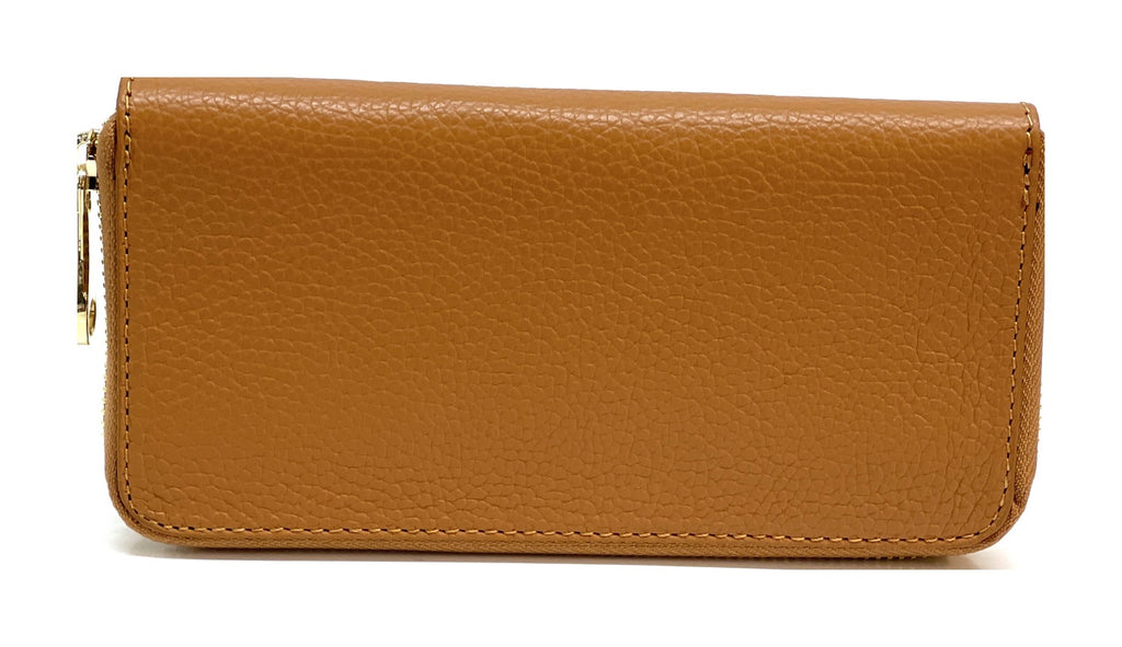 HE191 Cognac Leather Zip Around Wallet