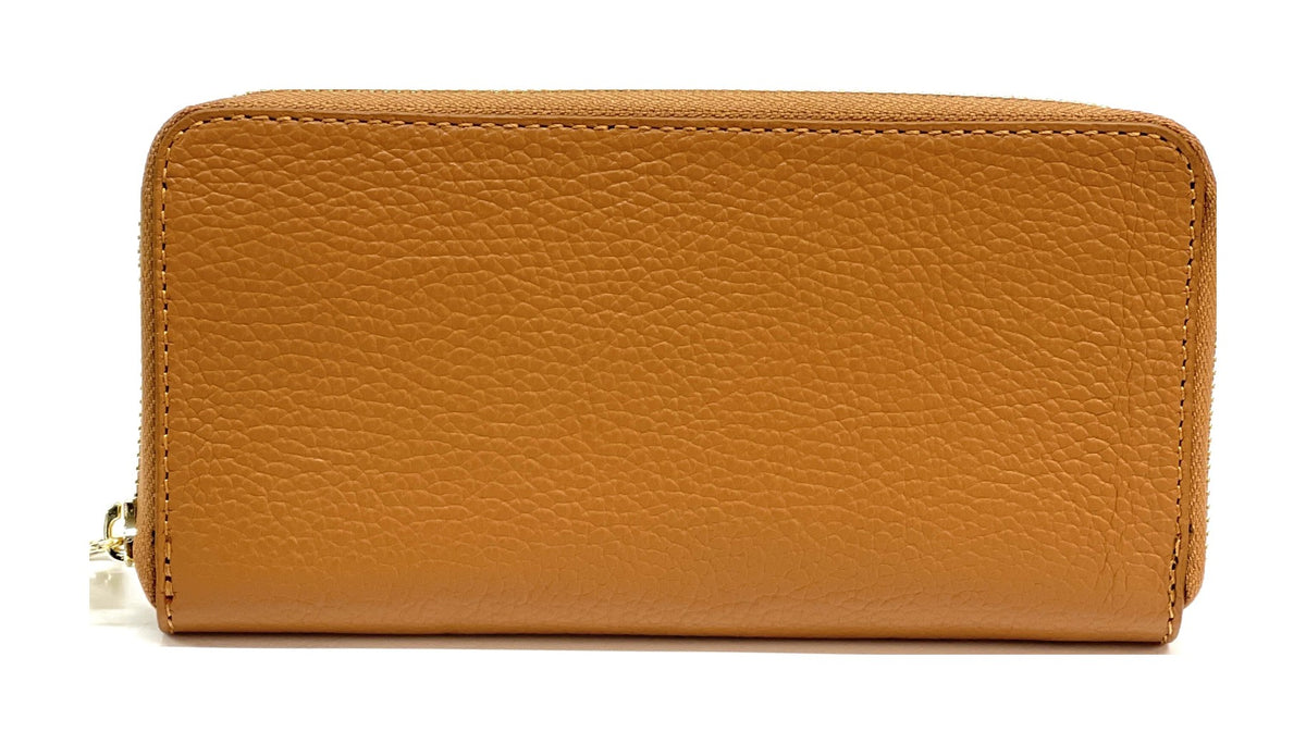HE191 Cognac Leather Zip Around Wallet