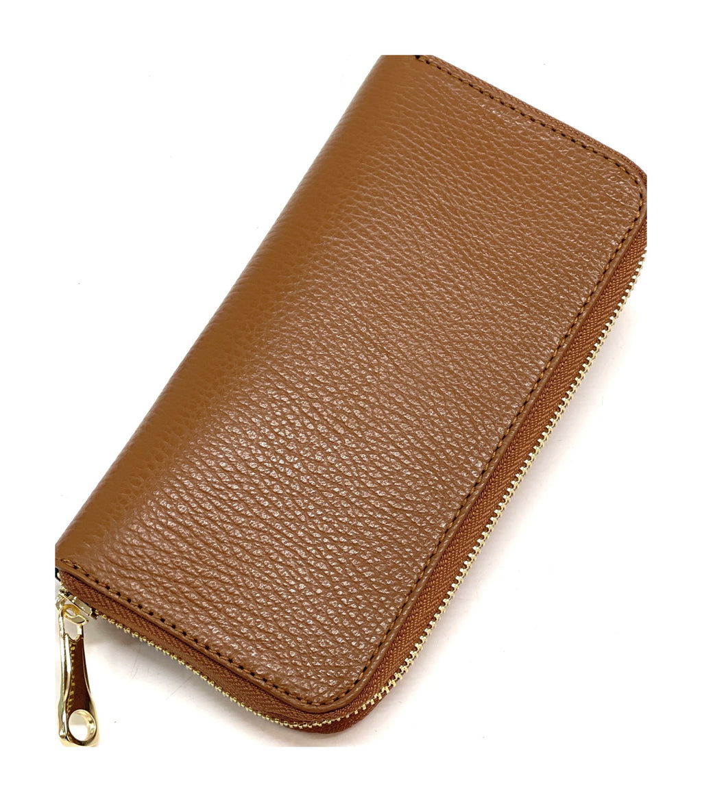 HE192 Dark Tan Zip Around Wallet