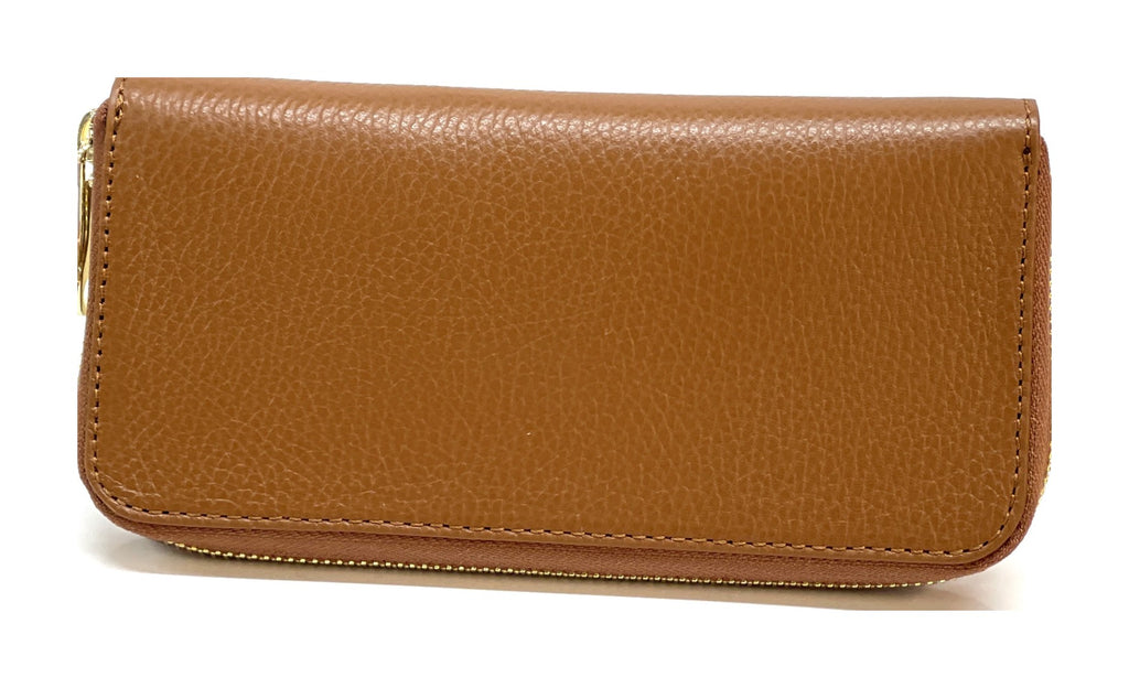 HE192 Dark Tan Zip Around Wallet
