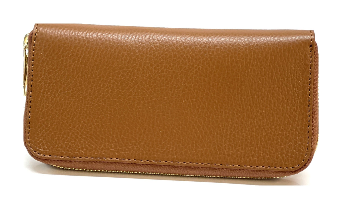 HE192 Dark Tan Zip Around Wallet