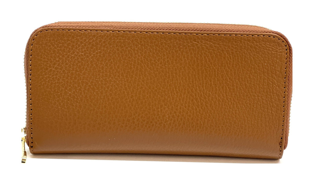 HE192 Dark Tan Zip Around Wallet