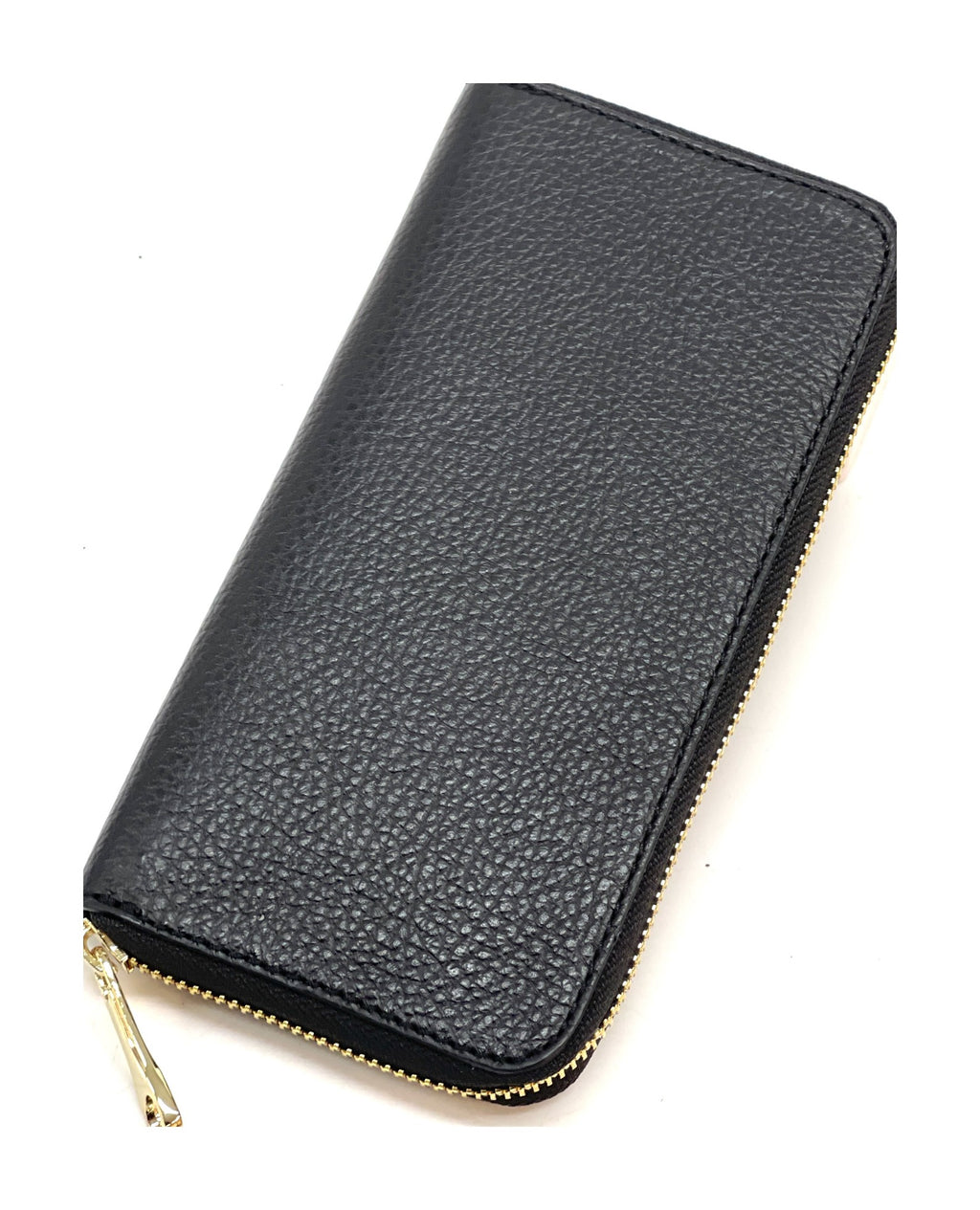 HE197 Black Leather Zip Around Wallet