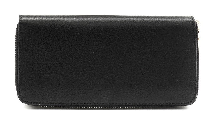 HE197 Black Leather Zip Around Wallet