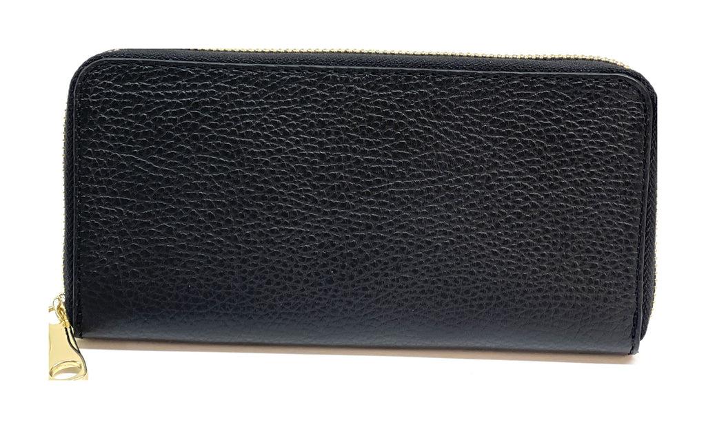 HE197 Black Leather Zip Around Wallet