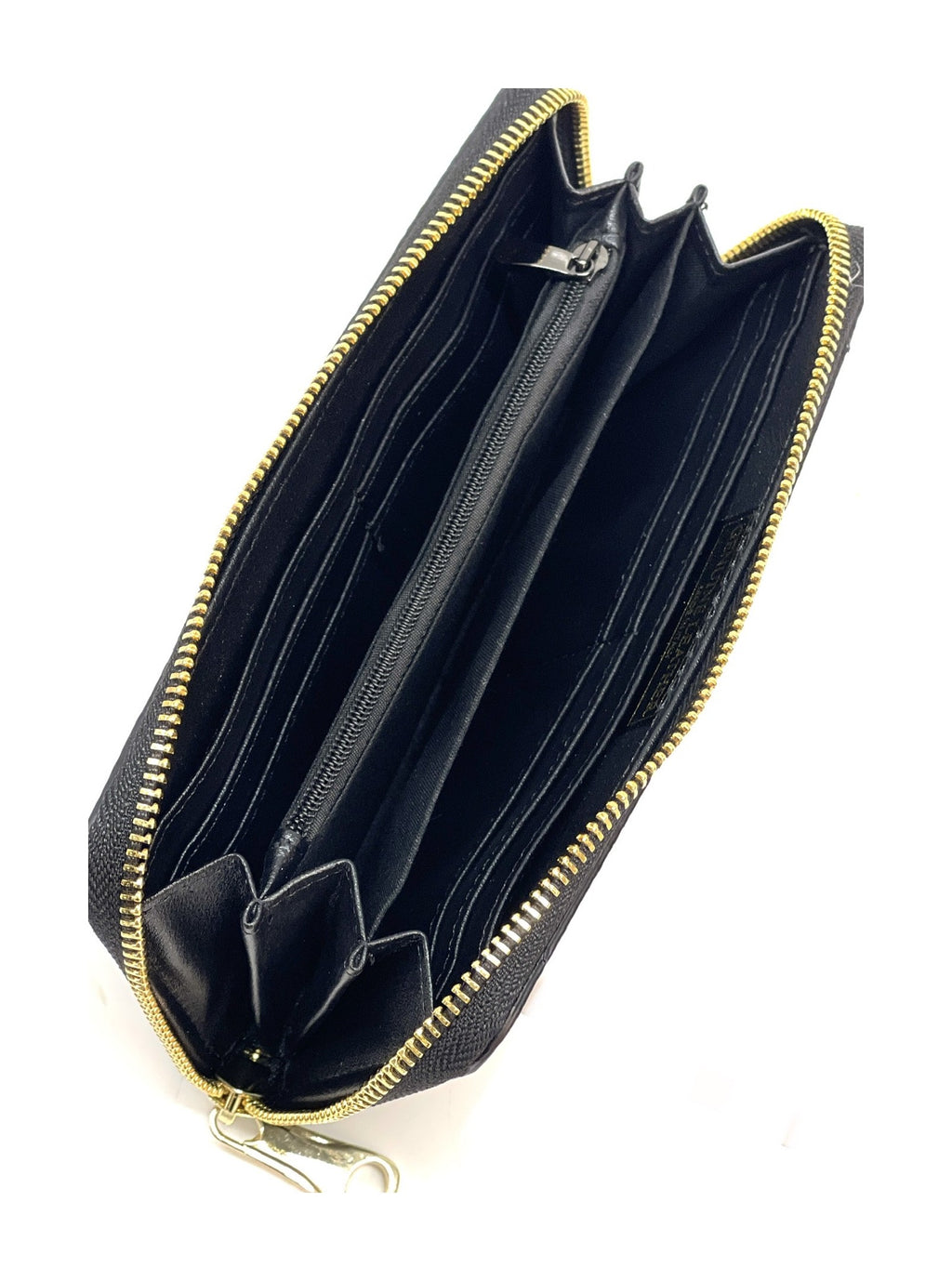 HE197 Black Leather Zip Around Wallet