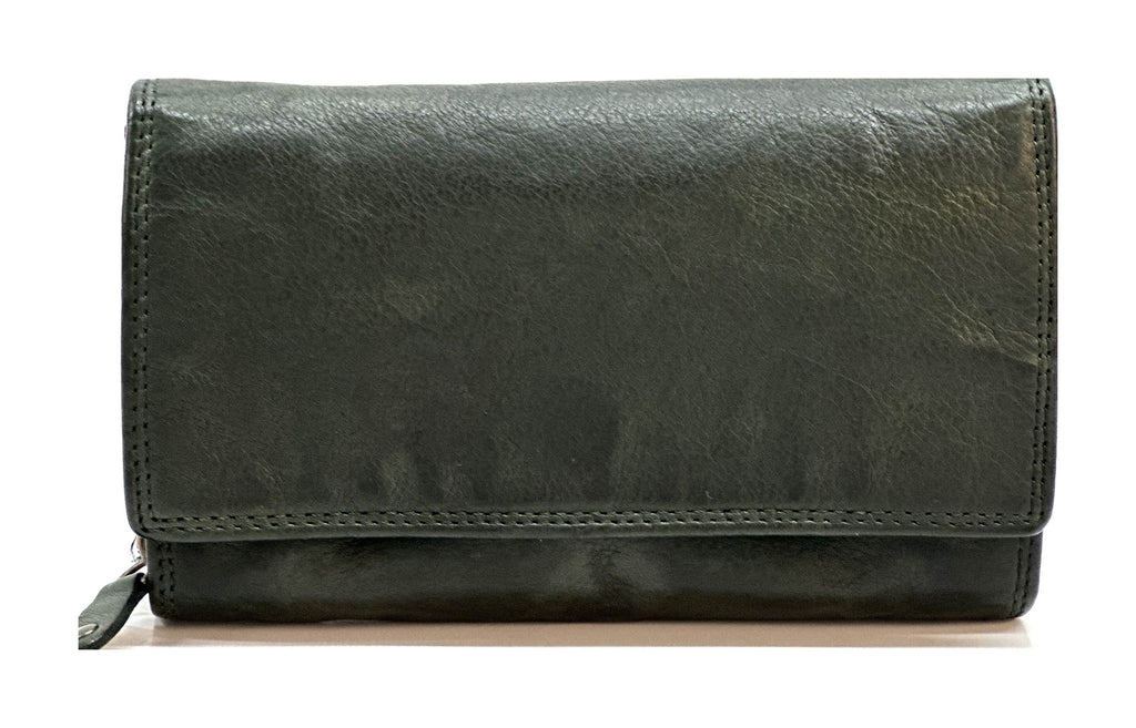 HE205 Forest Green Washed Flap Wallet
