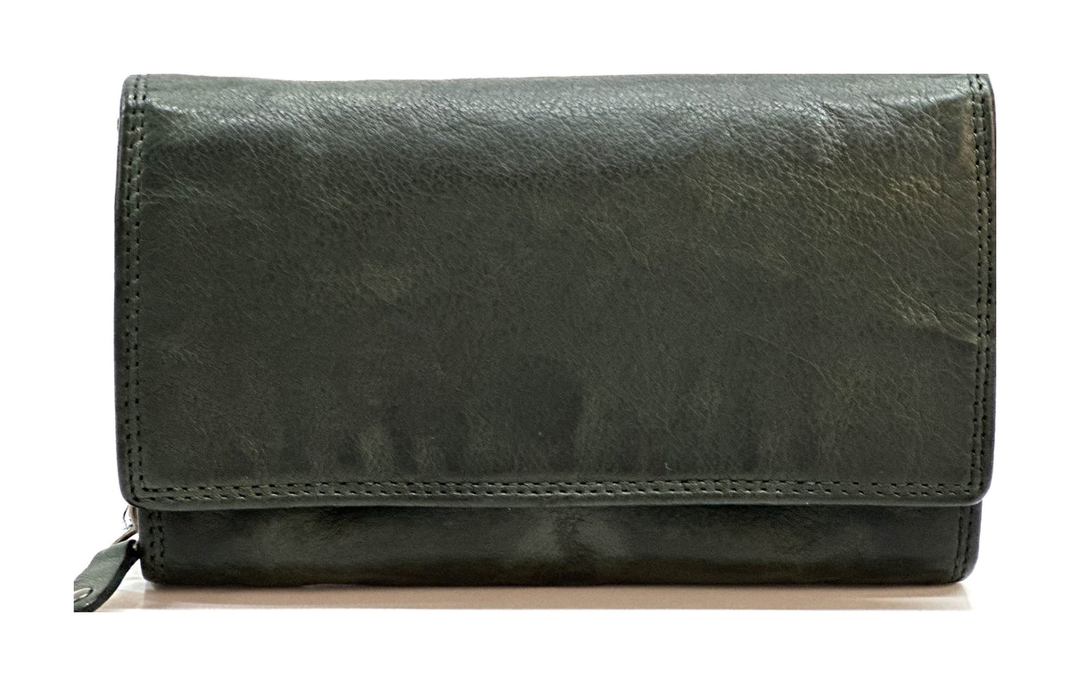 HE205 Forest Green Washed Flap Wallet