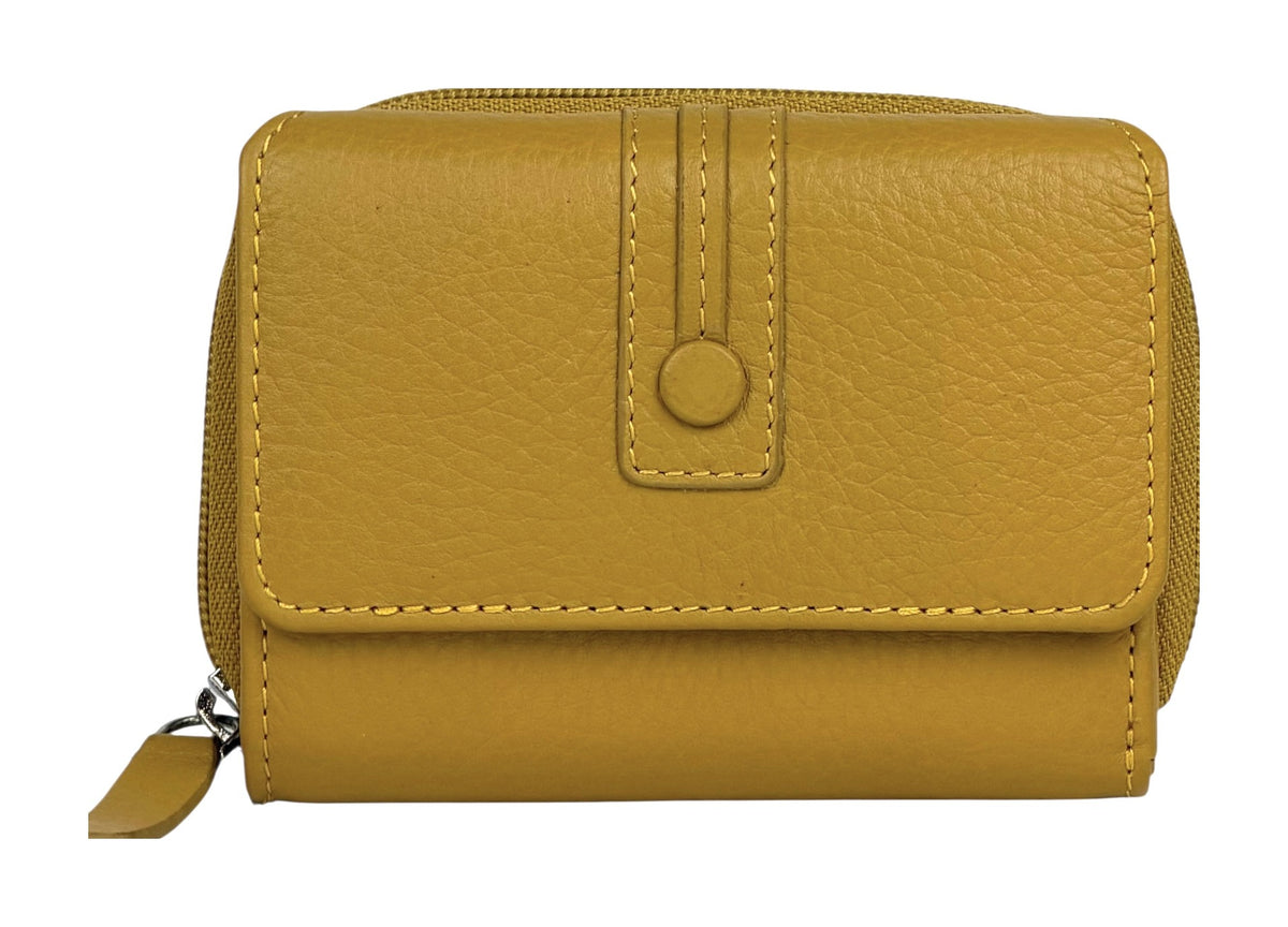 HE208 Mustard Flap Front Zip Wallet