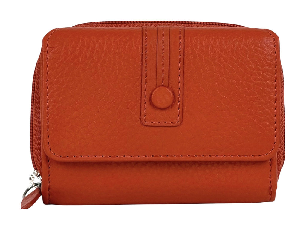 HE210 Papaya Orange Leather Flap Front Zip Wallet