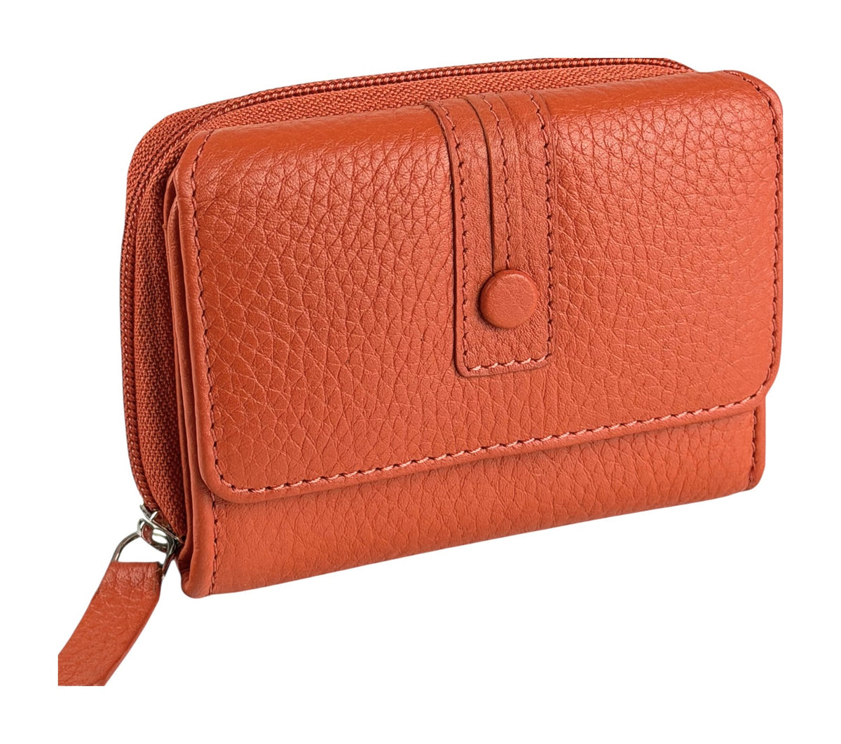 HE210 Papaya Orange Leather Flap Front Zip Wallet