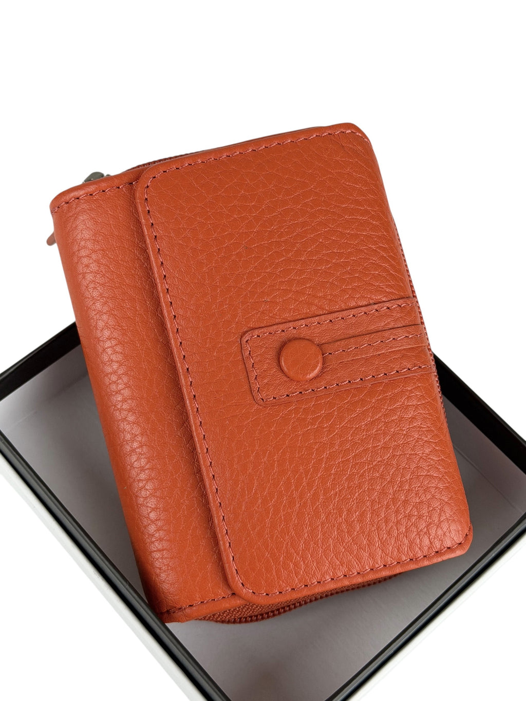 HE210 Papaya Orange Leather Flap Front Zip Wallet