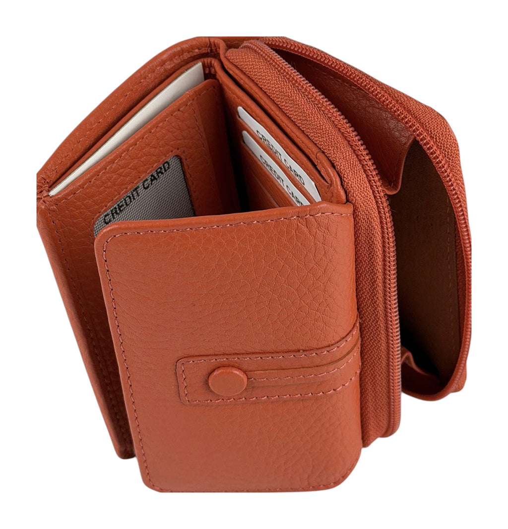 HE210 Papaya Orange Leather Flap Front Zip Wallet