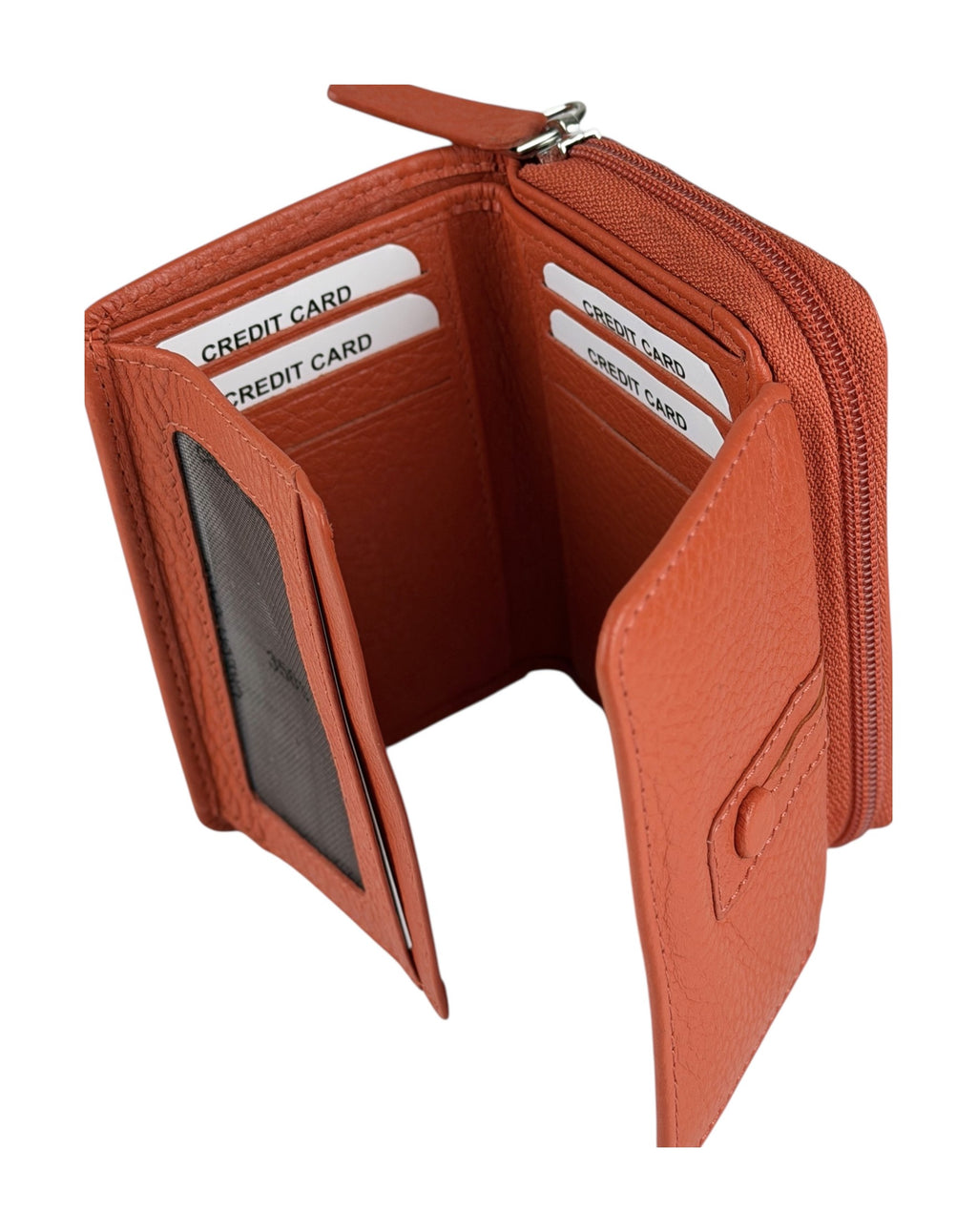 HE210 Papaya Orange Leather Flap Front Zip Wallet