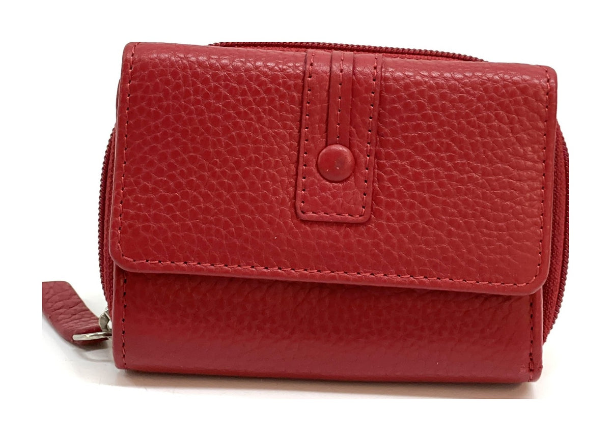 HE211 Red Flap Front Zip Wallet