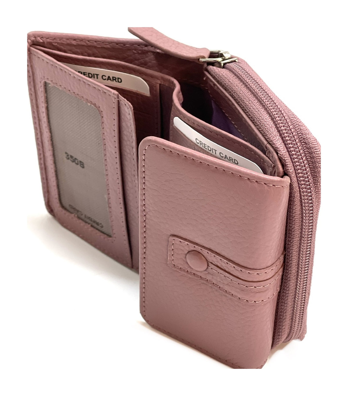 HE213 Dusty Rose Leather Flap Front Zip Wallet