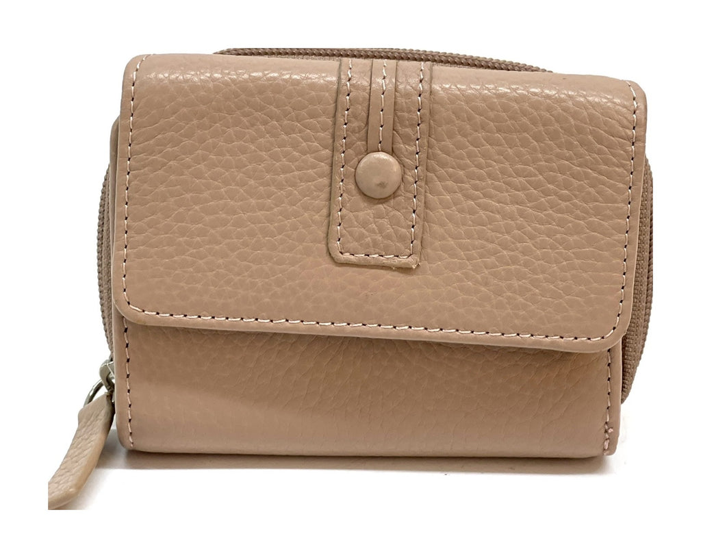 HE214 Powder Pink Leather Flap Front Zip Wallet