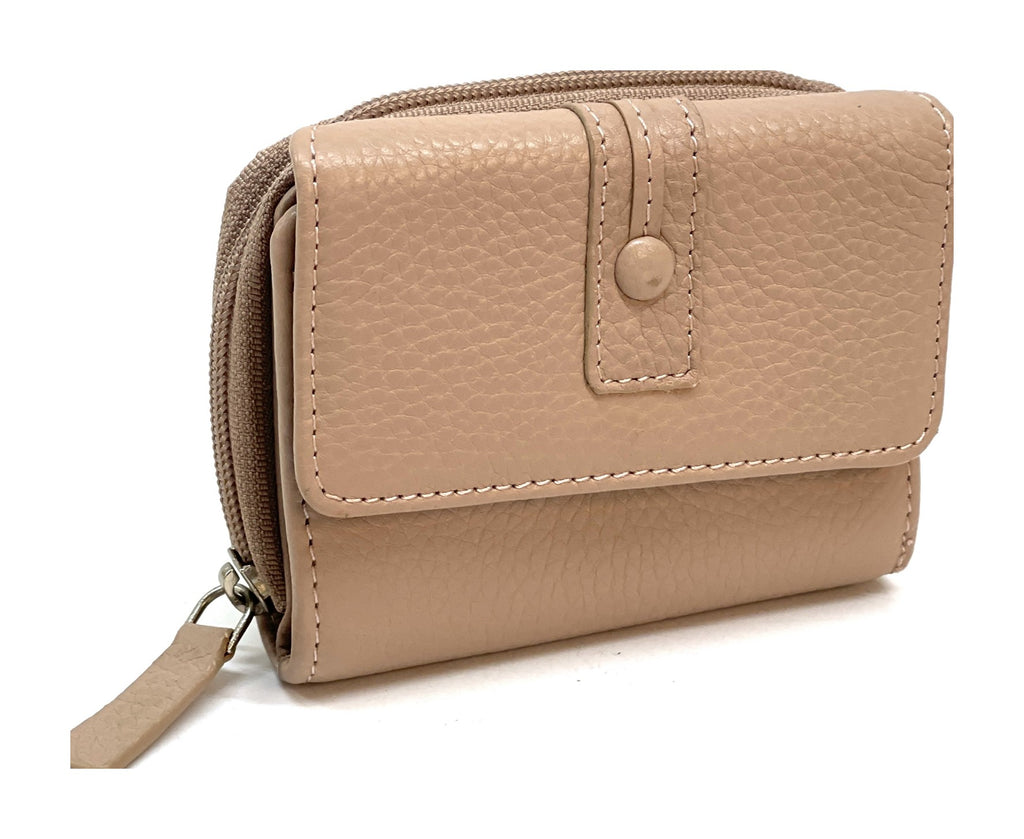 HE214 Powder Pink Leather Flap Front Zip Wallet