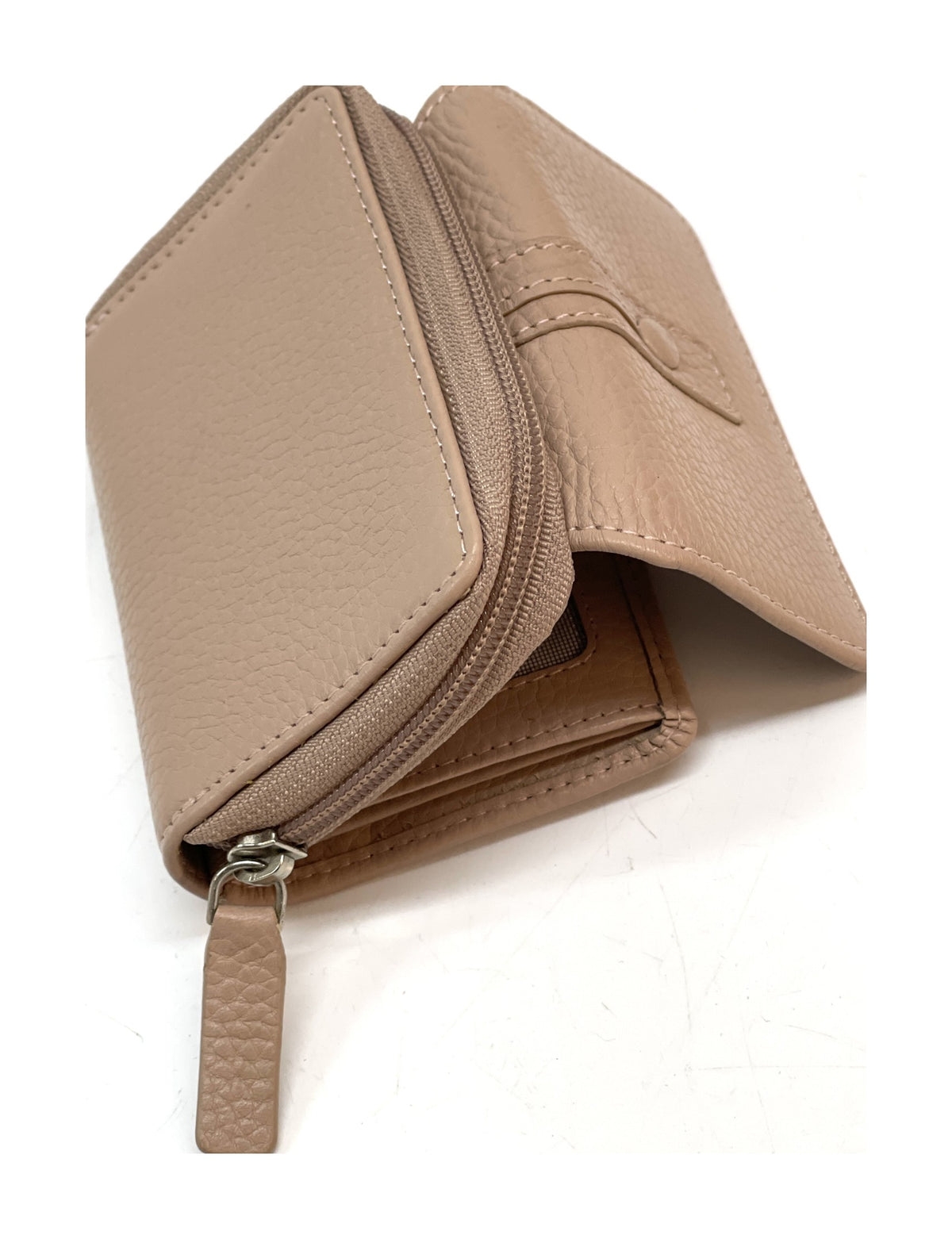HE214 Powder Pink Leather Flap Front Zip Wallet