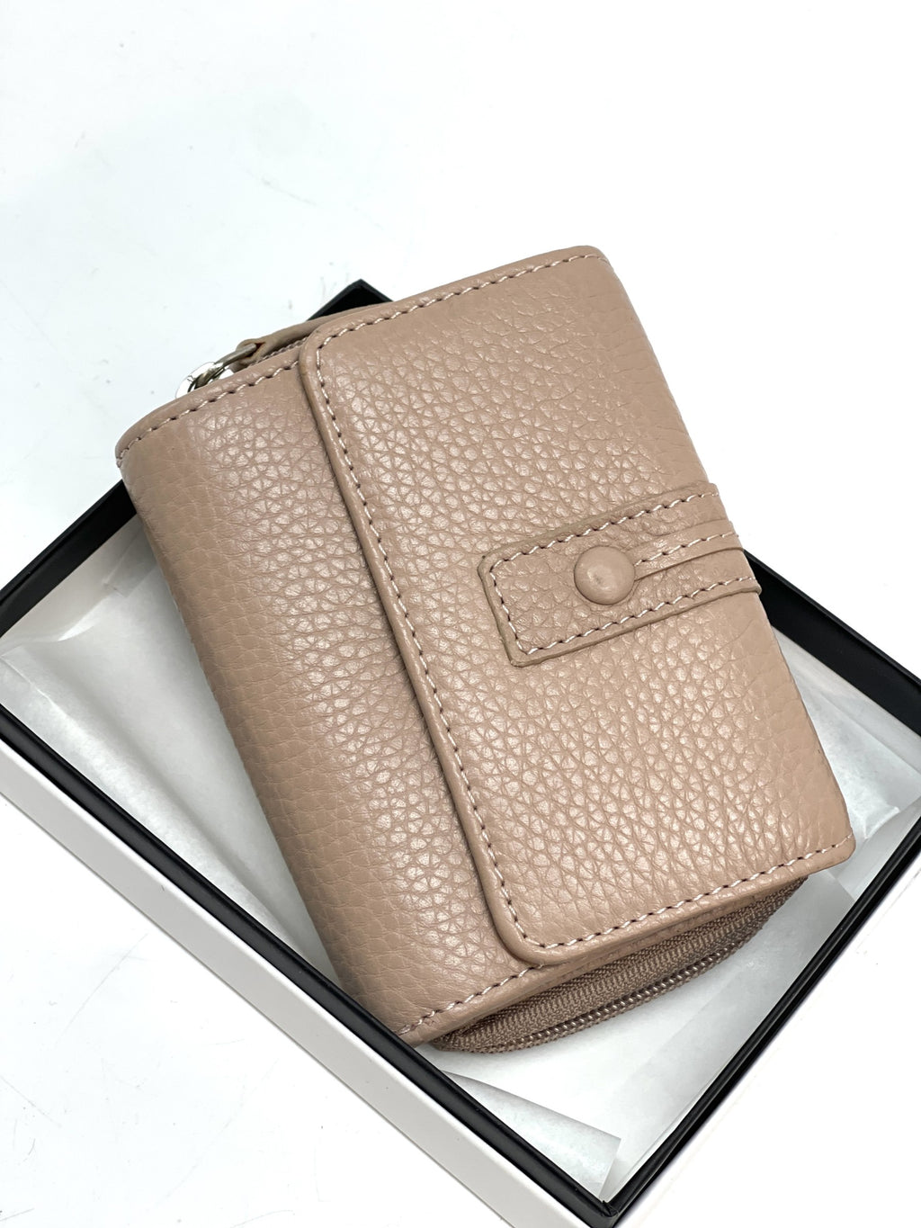 HE214 Powder Pink Leather Flap Front Zip Wallet