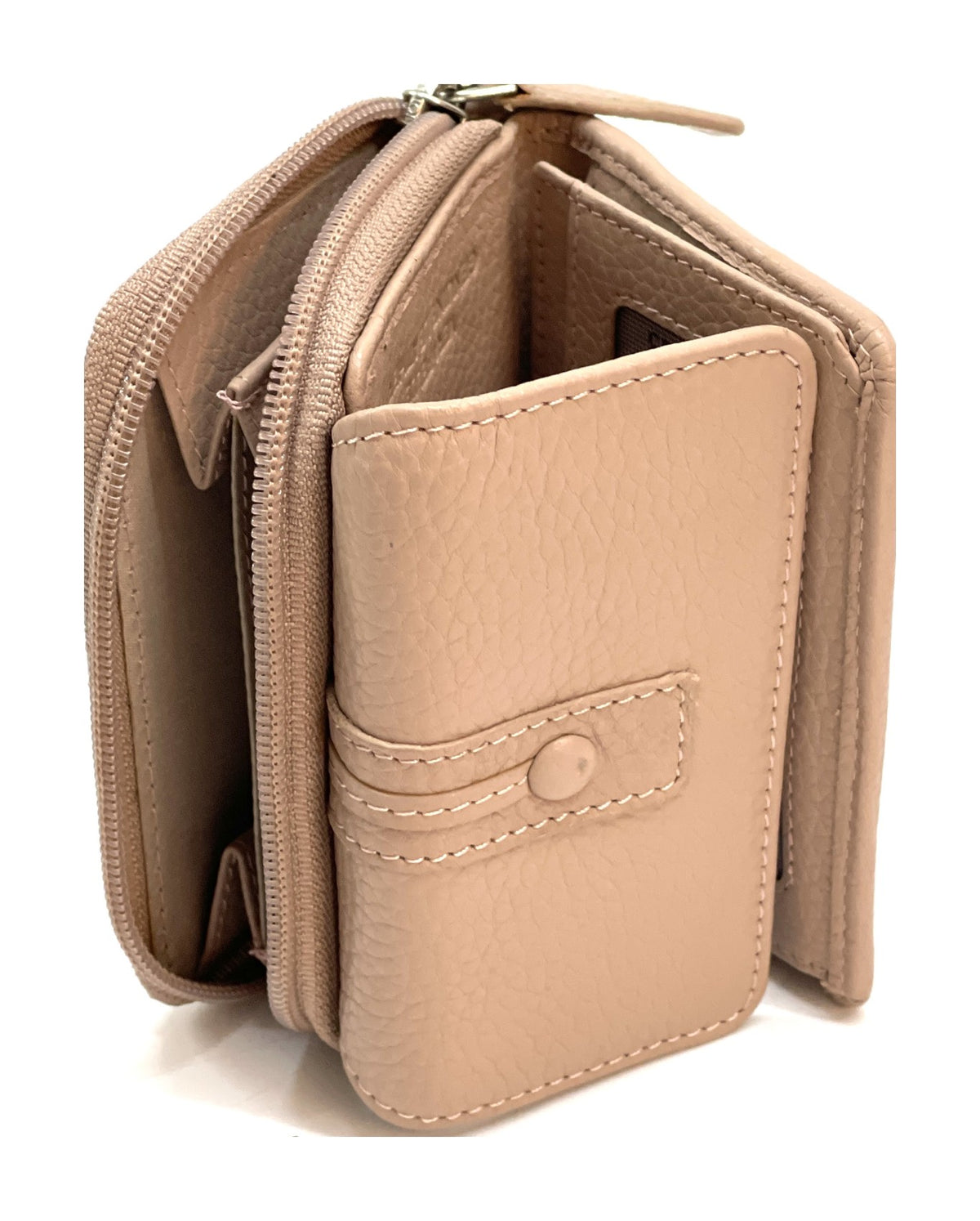 HE214 Powder Pink Leather Flap Front Zip Wallet