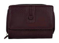 HE215 Burgundy Leather Flap Front Zip Wallet