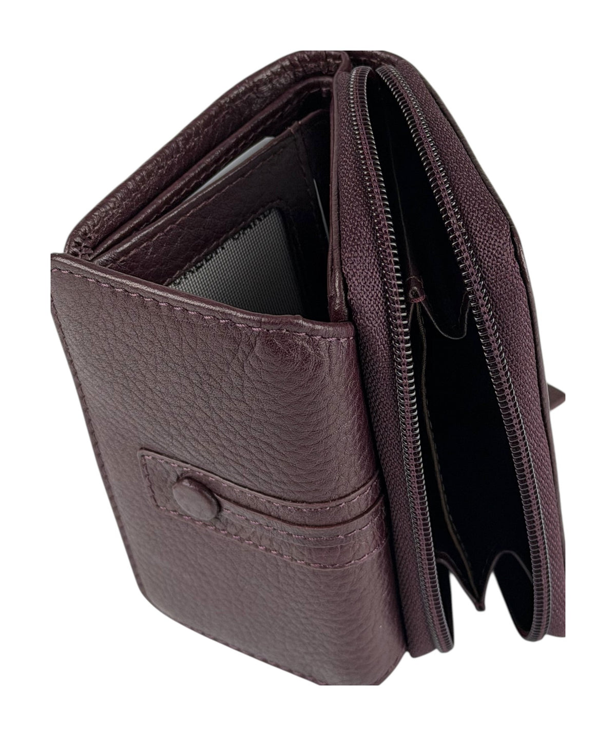 HE215 Burgundy Leather Flap Front Zip Wallet