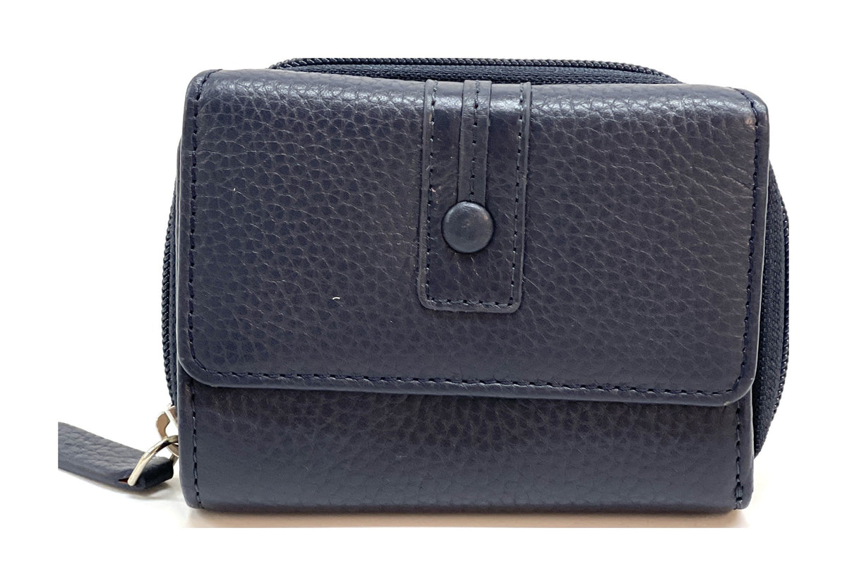 HE216 Navy Flap Front Zip Wallet