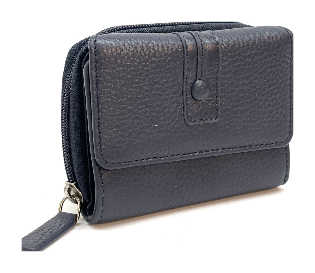 HE216 Navy Flap Front Zip Wallet