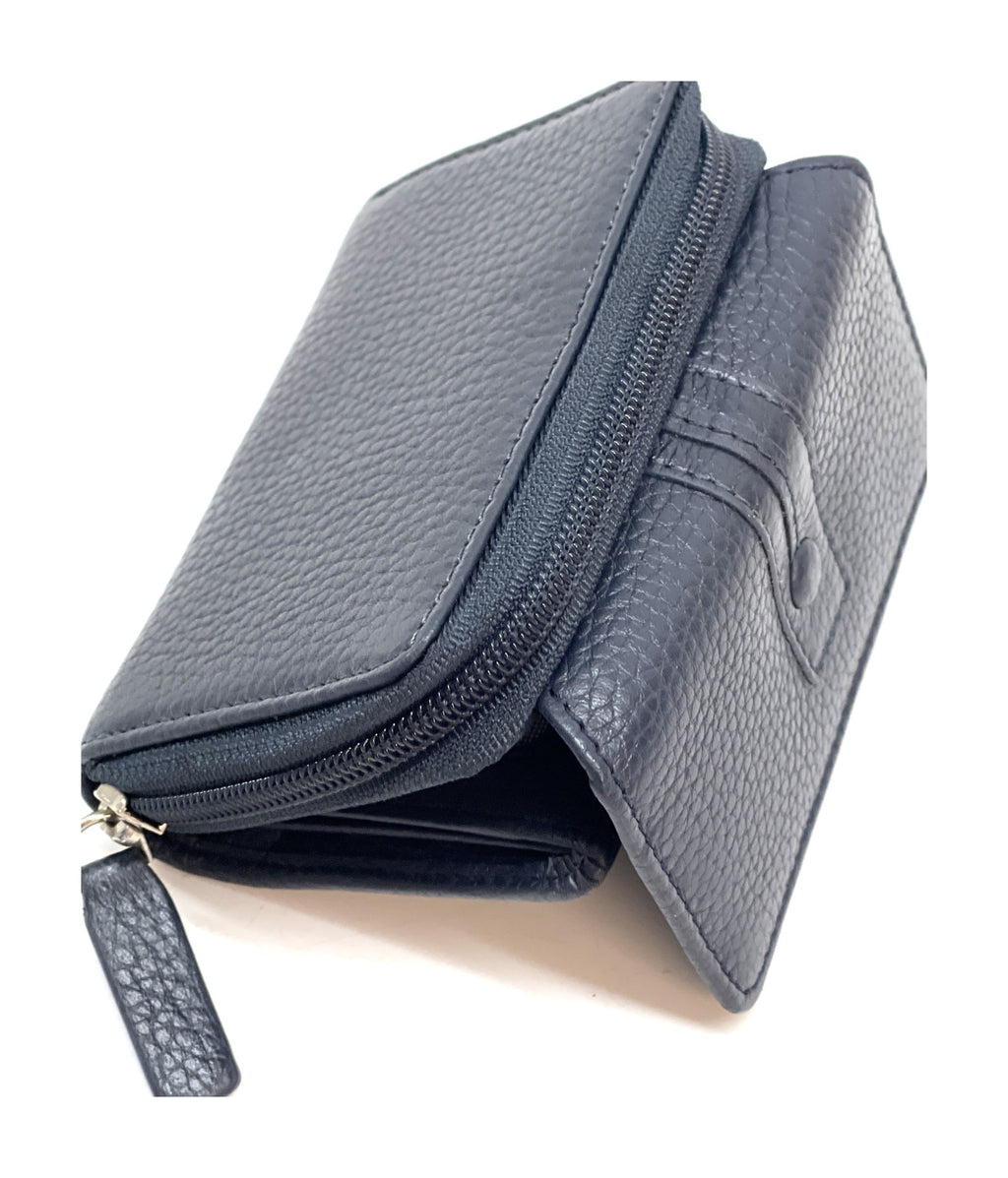HE216 Navy Flap Front Zip Wallet