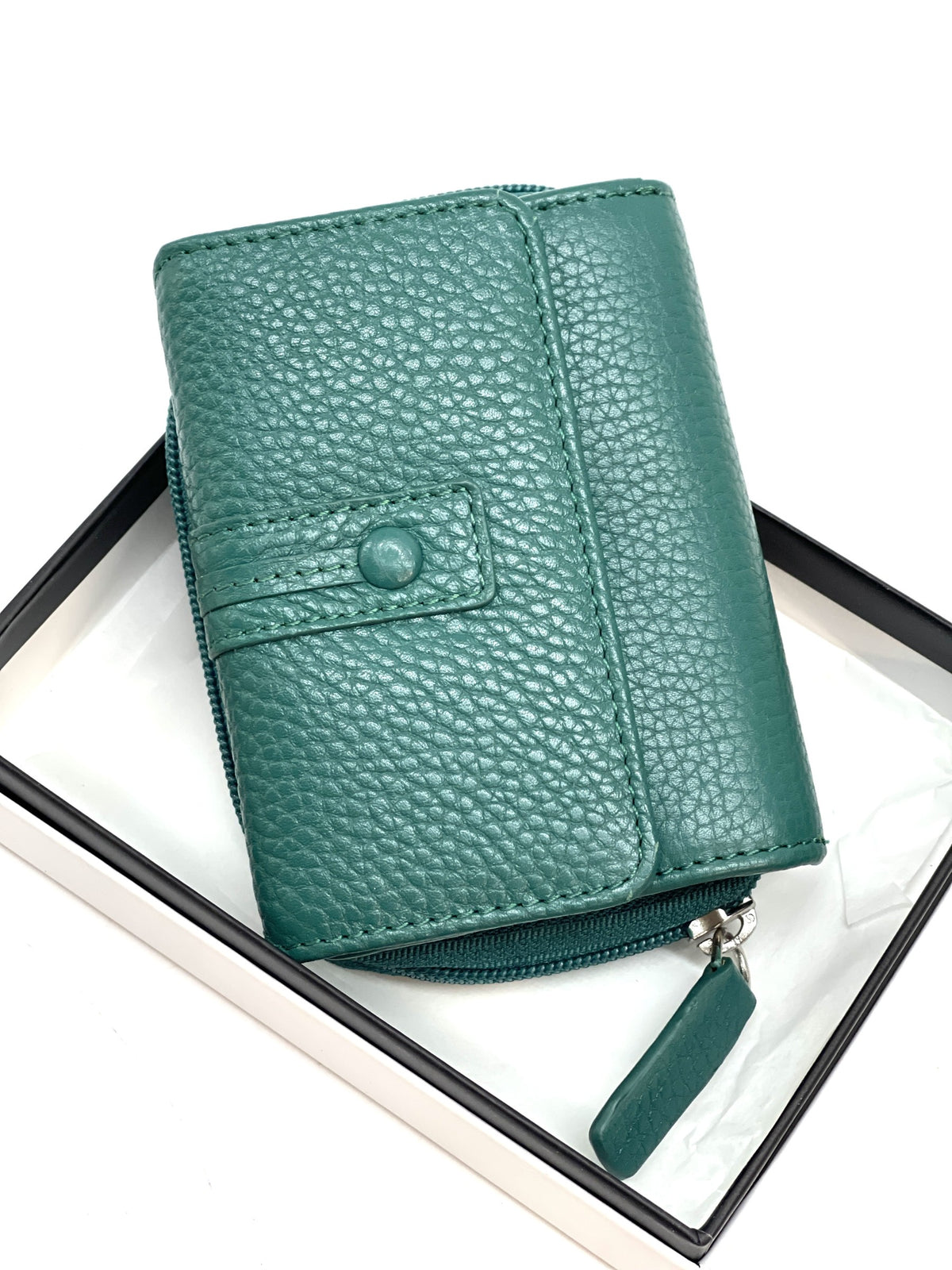 HE219 Peacock Green Flap Front Zip Wallet