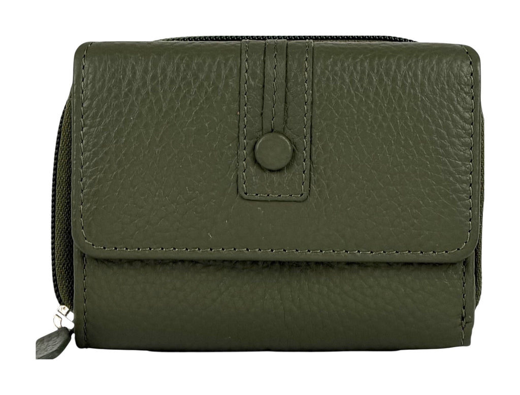 HE221 Olive Green Flap Front Zip Wallet