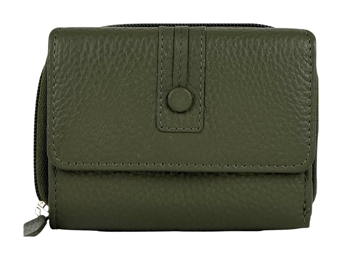 HE221 Olive Green Flap Front Zip Wallet