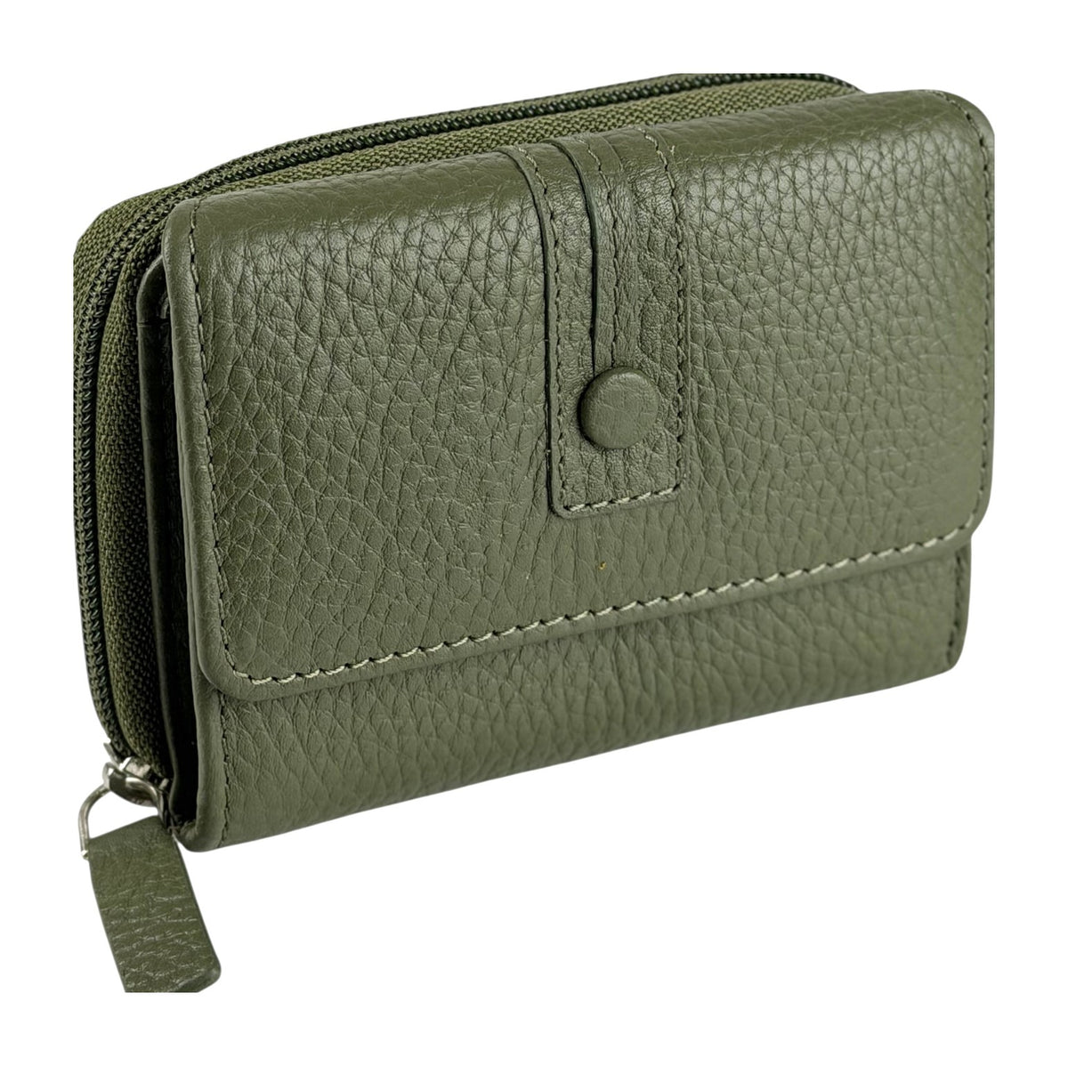 HE221 Olive Green Flap Front Zip Wallet