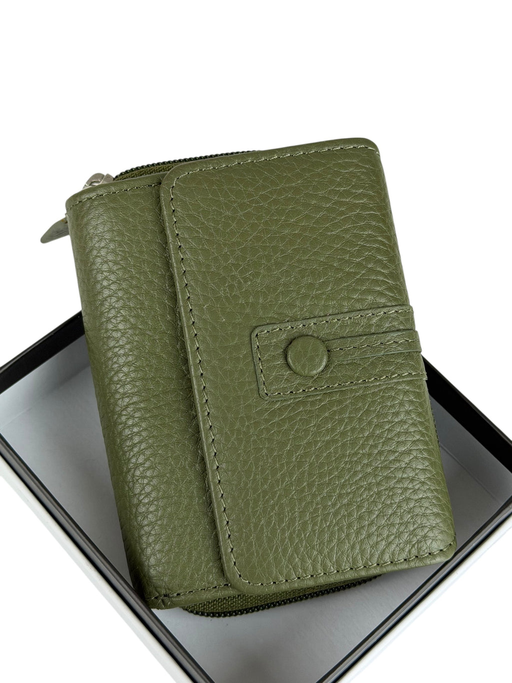 HE221 Olive Green Flap Front Zip Wallet