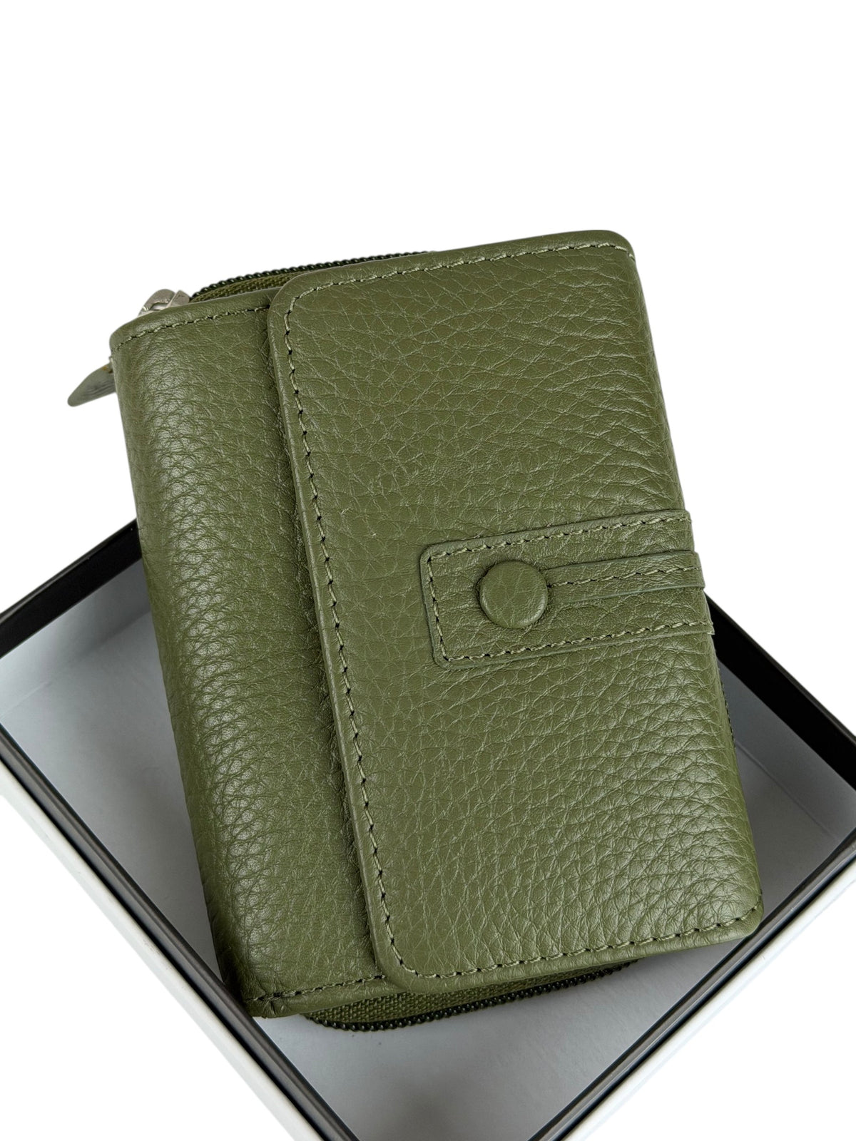 HE221 Olive Green Flap Front Zip Wallet