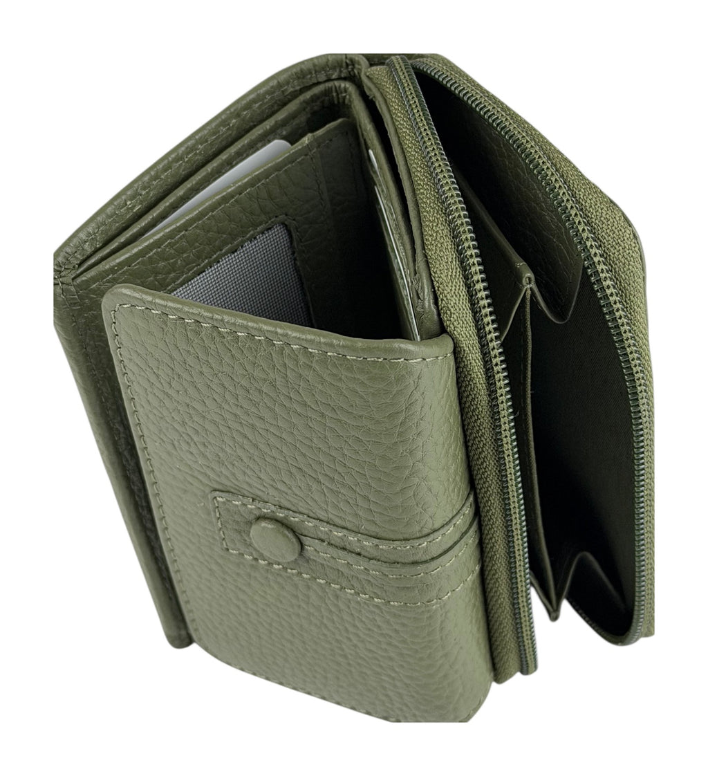 HE221 Olive Green Flap Front Zip Wallet