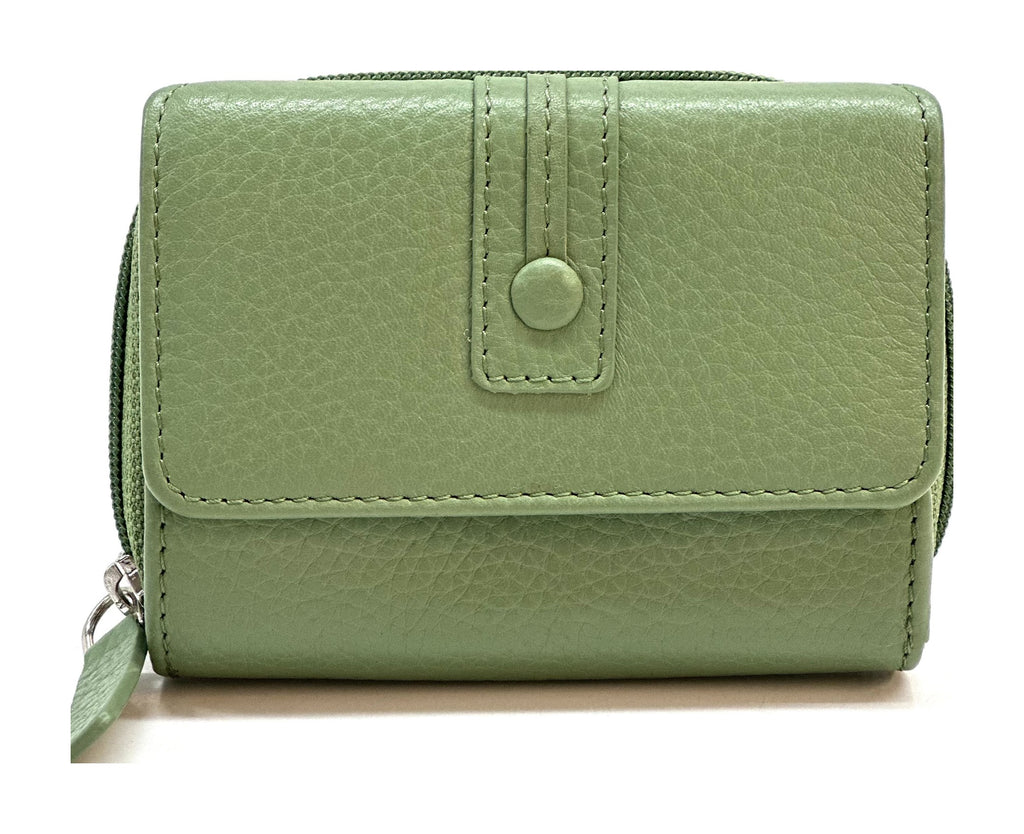 HE222 Sage Green Flap Front Zip Wallet